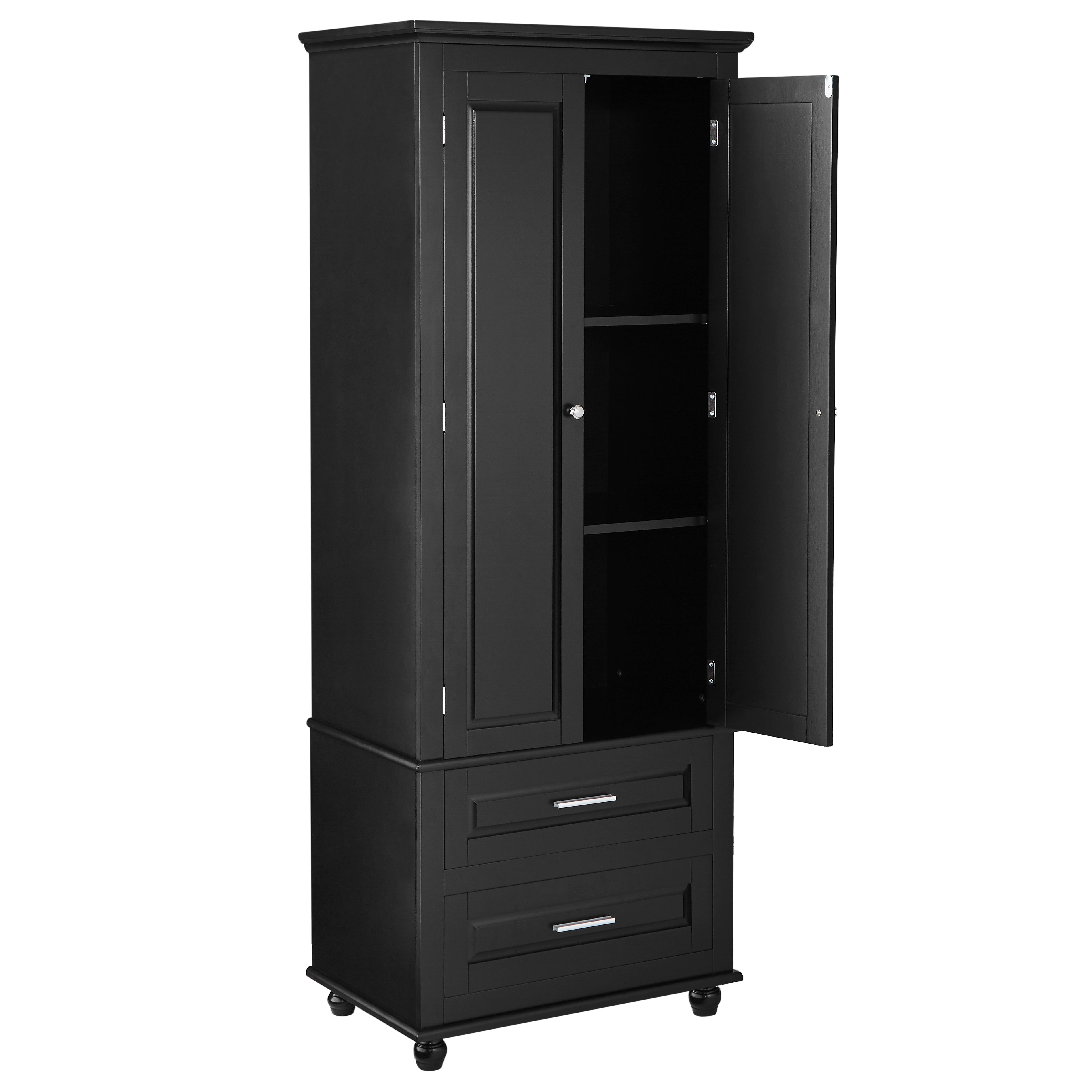 Tall Storage Cabinet with Two Drawers for Bathroom/Office, Black