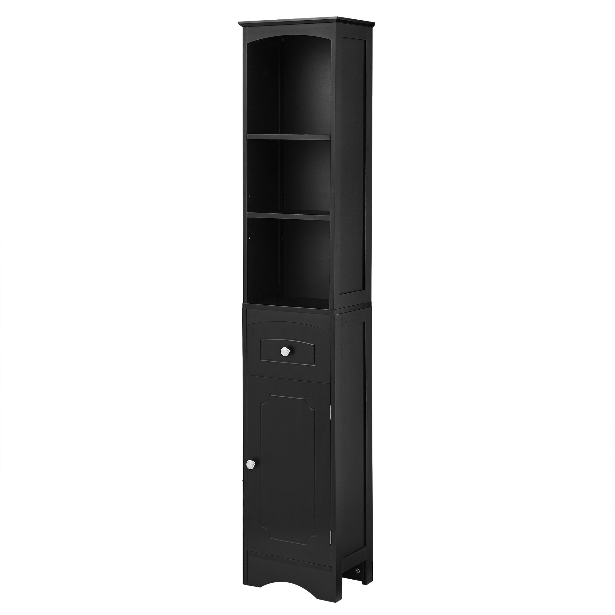 Tall Bathroom Cabinet, Freestanding Storage Cabinet with Drawer, MDF Board, Adjustable Shelf, Black