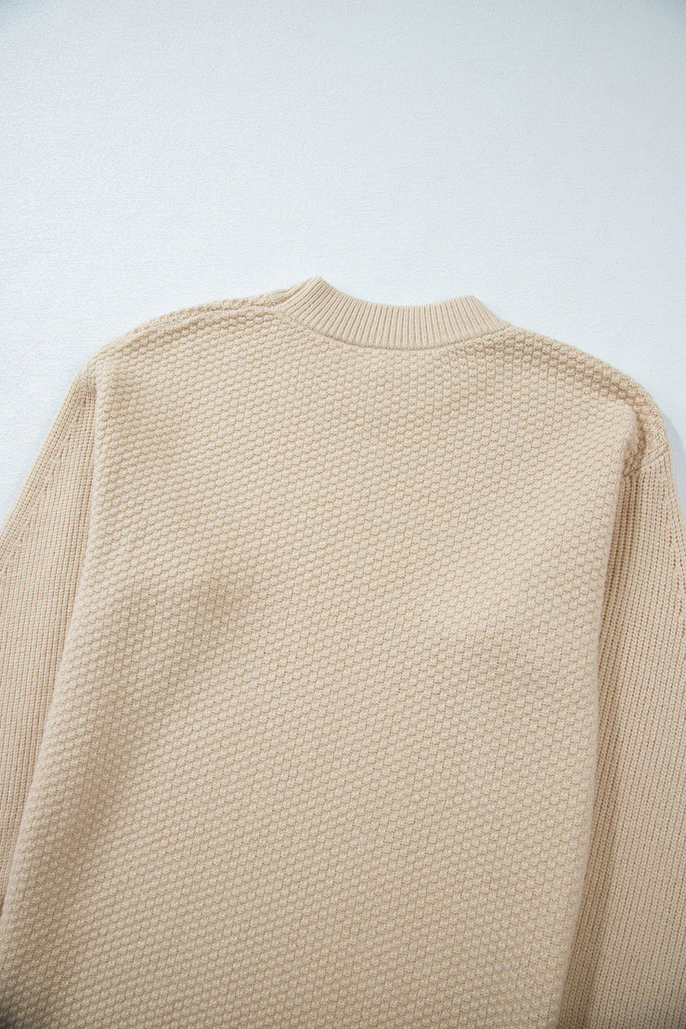 Parchment Knit Women's Top with Solid Textured Design and Split Cuff Drop Shoulder