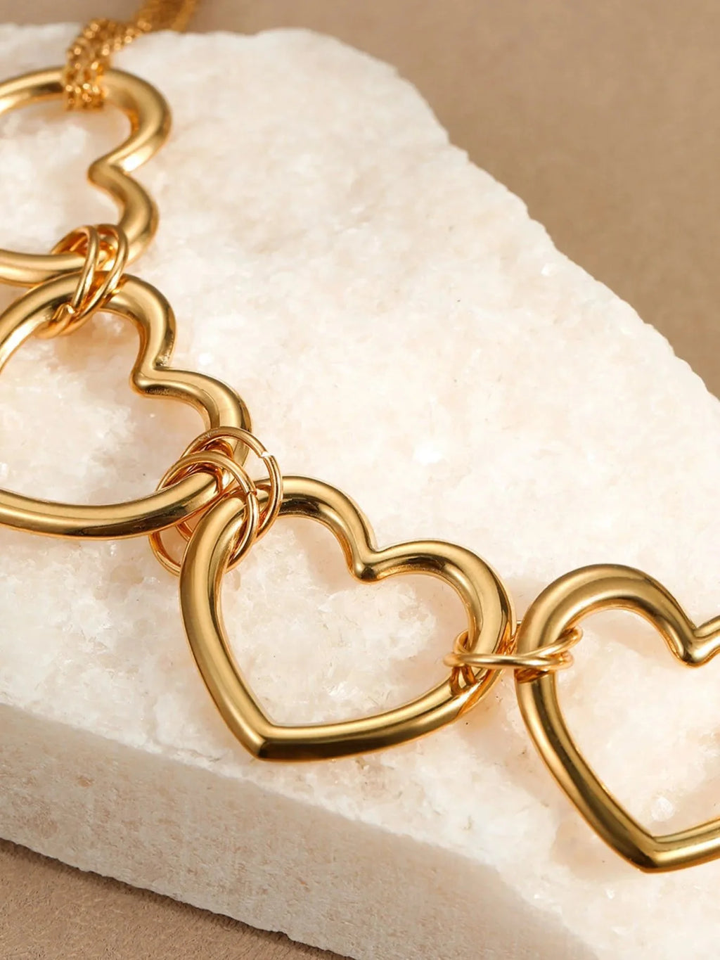 18K Gold-Plated Linked Heart Statement Necklace