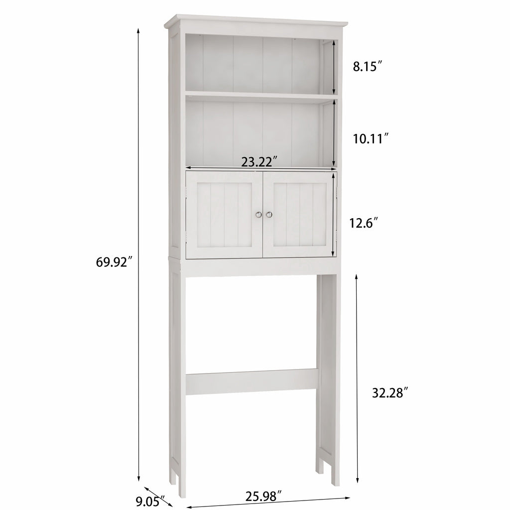 Over The Toilet Rack 2 -Tier Toilet Bathroom Spacesaver Storage Shelf with 2 Doors Wood Storage Organizer Cabinet