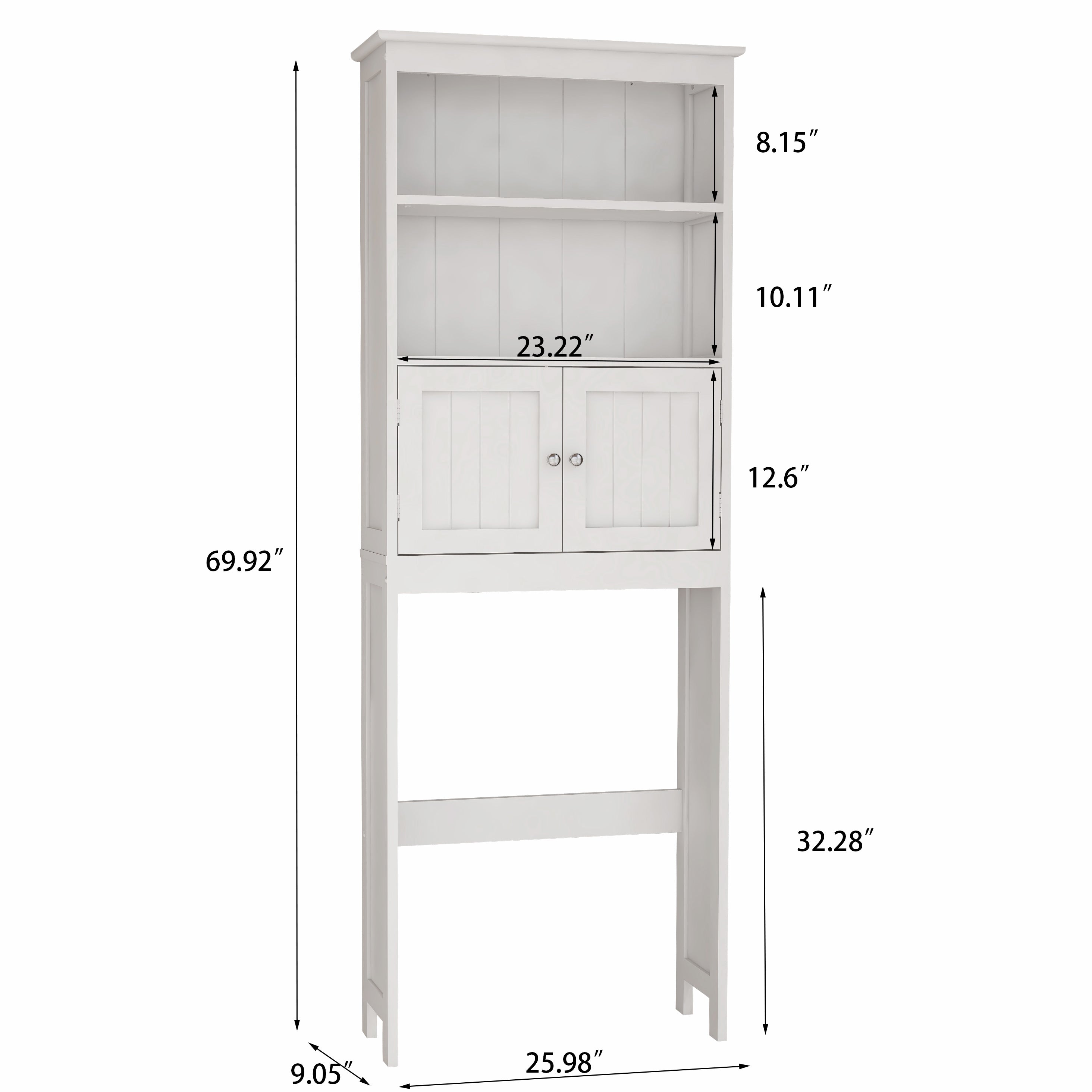 Over The Toilet Rack 2 -Tier Toilet Bathroom Spacesaver Storage Shelf with 2 Doors Wood Storage Organizer Cabinet