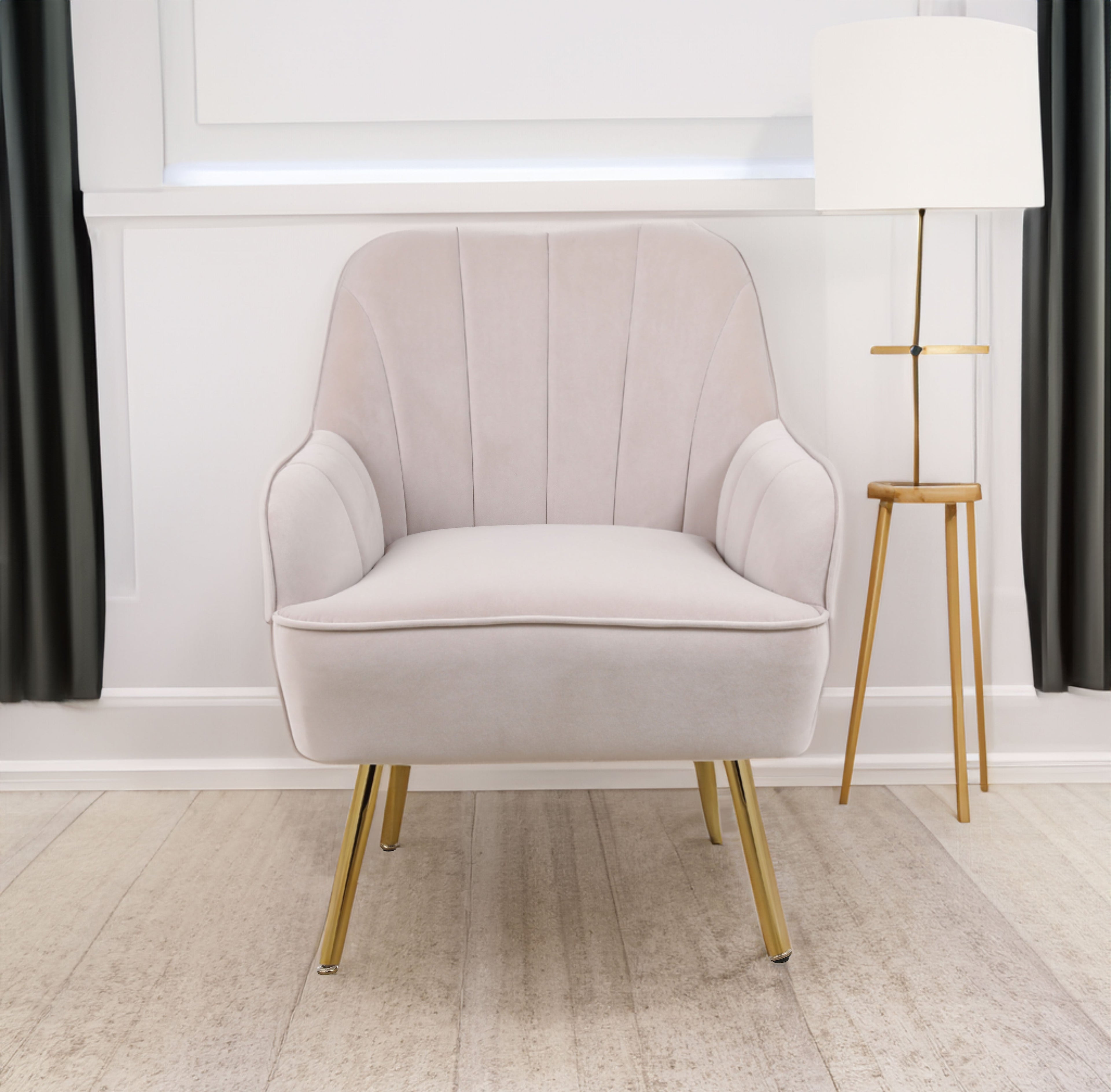 Modern Mid Century Chair velvet Sherpa Armchair for Living Room Bedroom Office Easy Assemble(BEIGE)