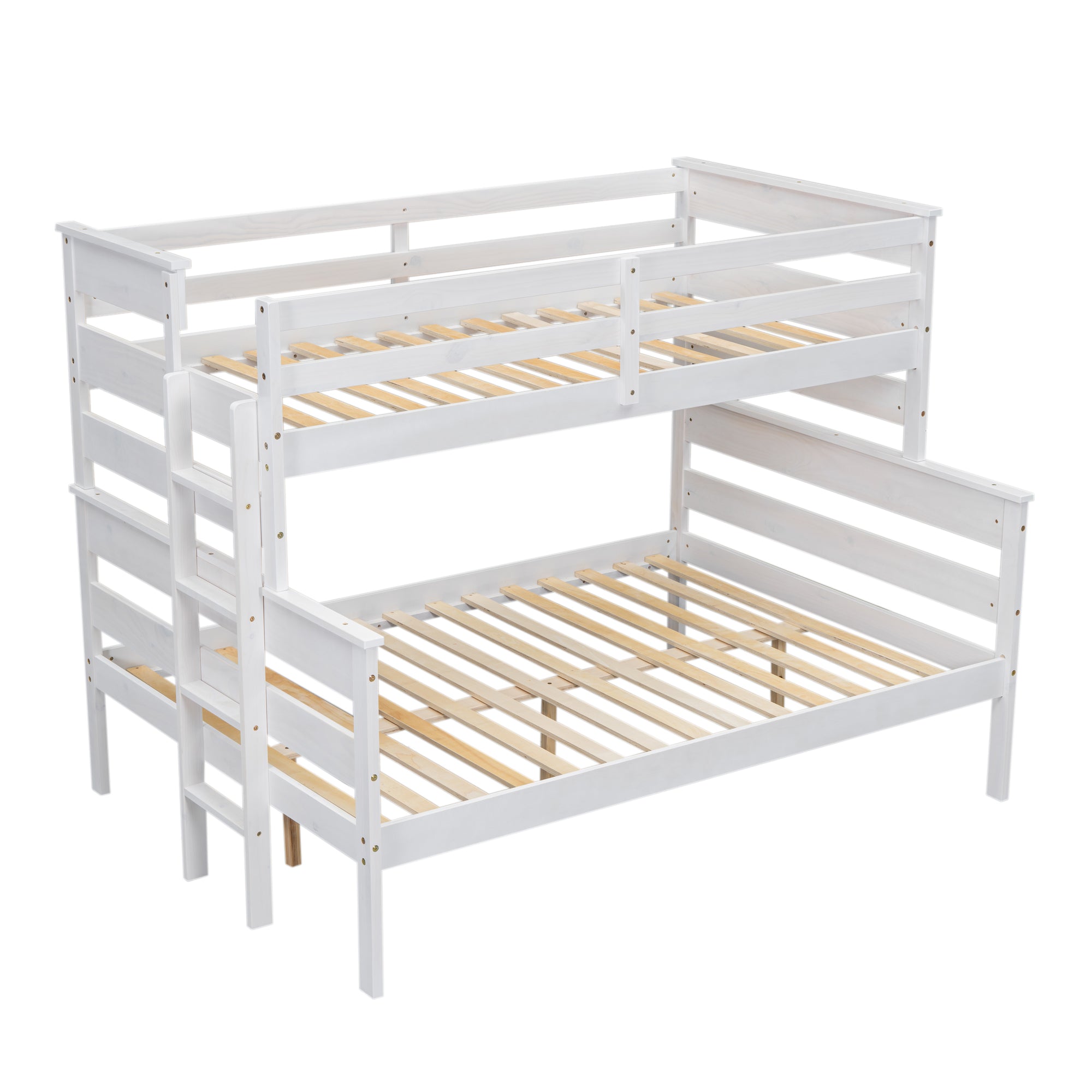Wood Twin over Full Bunk Bed with Ladder White