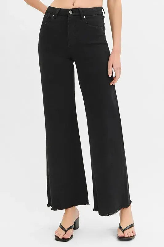 Full Size Tummy Control High Rise Wide Leg Black RISEN Jeans