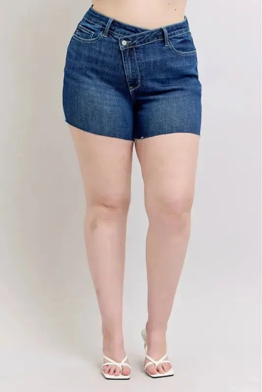 Judy Blue Jeans - Full Size High Waist Criss-Cross Waistband Denim Shorts