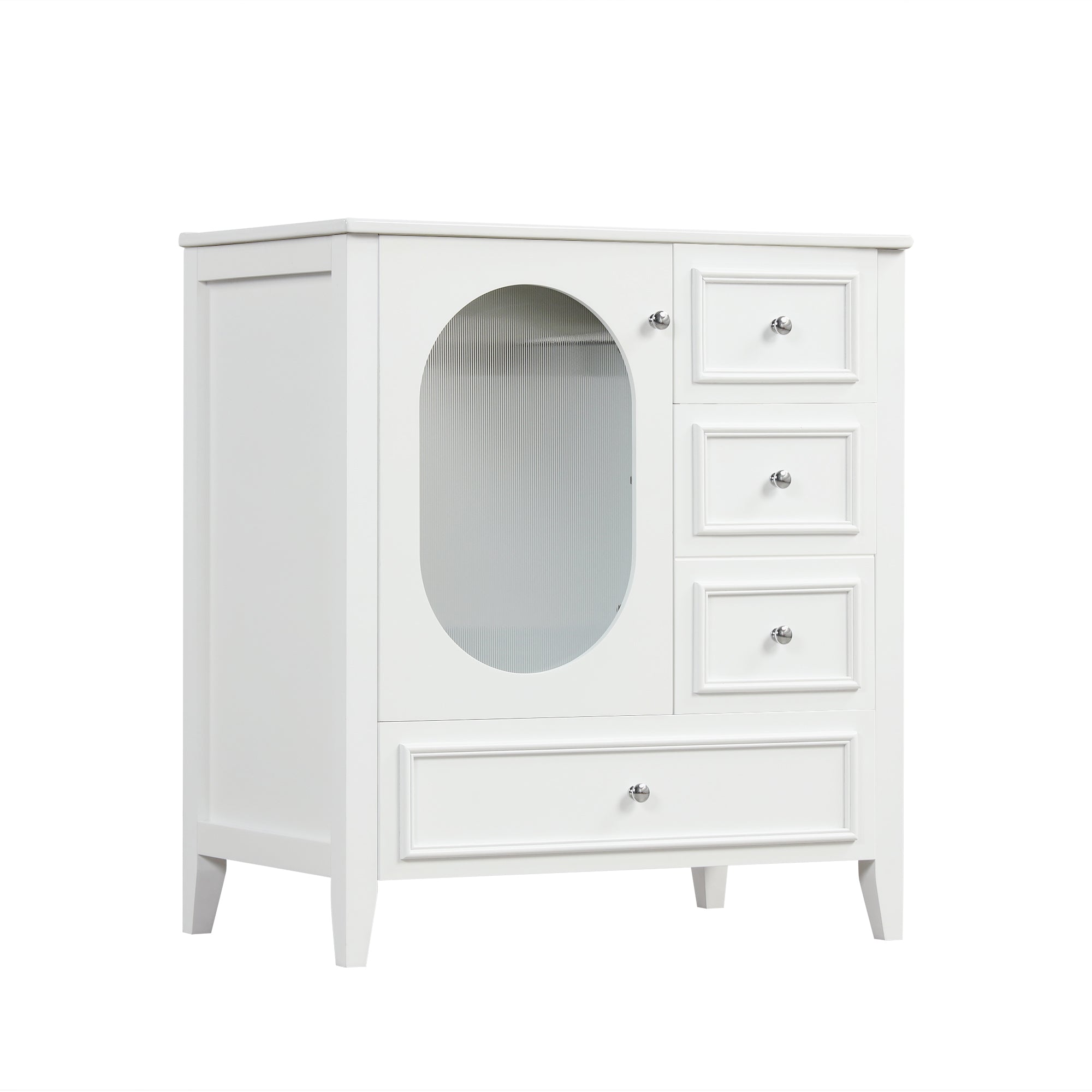 30" Bathroom Vanity with Sink, Bathroom Vanity Cabinet with Three Drawers and Door, Solid Wood and MDF, White