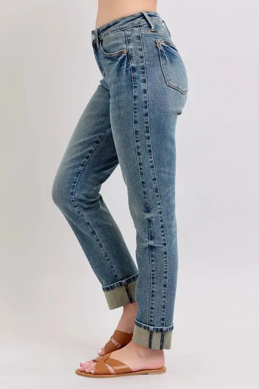 Full Size/Plus Size Mid Rise Vintage Wash Boyfriend Judy Blue Jeans