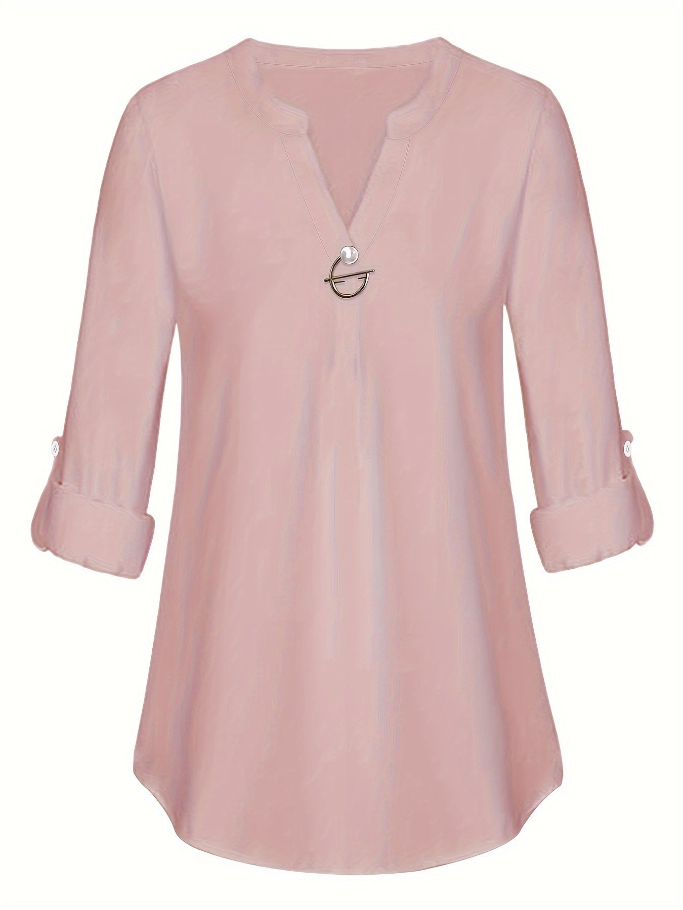 Women's Pearl Button Blouse - Long Sleeved Casual Versatile Top