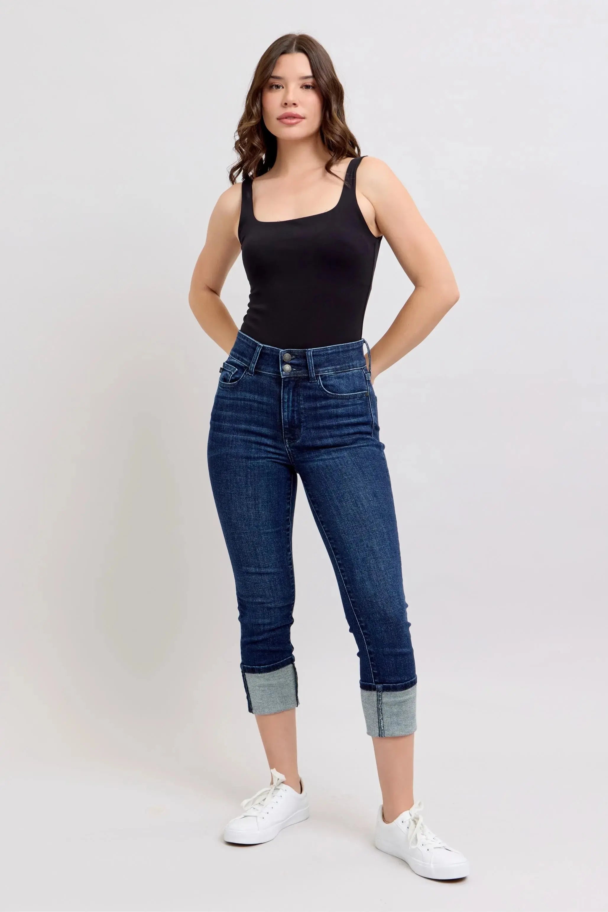High-Waist Double Waist Band Skinny Leg Judy Blue Jeans