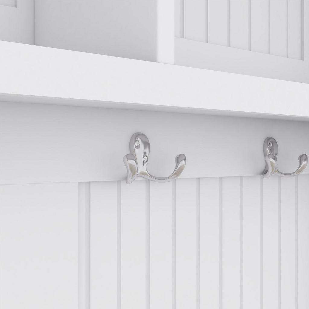 Hall Tree with Storage Shoe Bench for Entryway and Hallway 4-in-1 Design Coat Racks with 4 Hooks for Living Room White