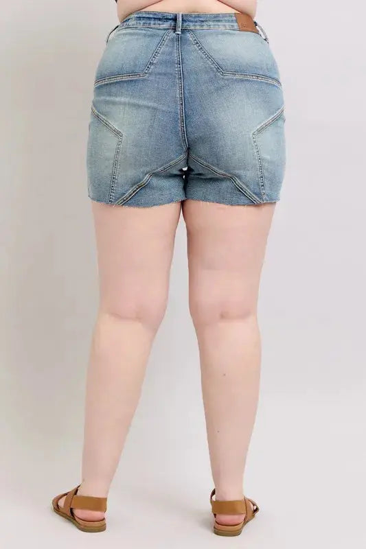 Judy Blue Jeans - Plus Size High Waist Star Seam Detail Denim Shorts