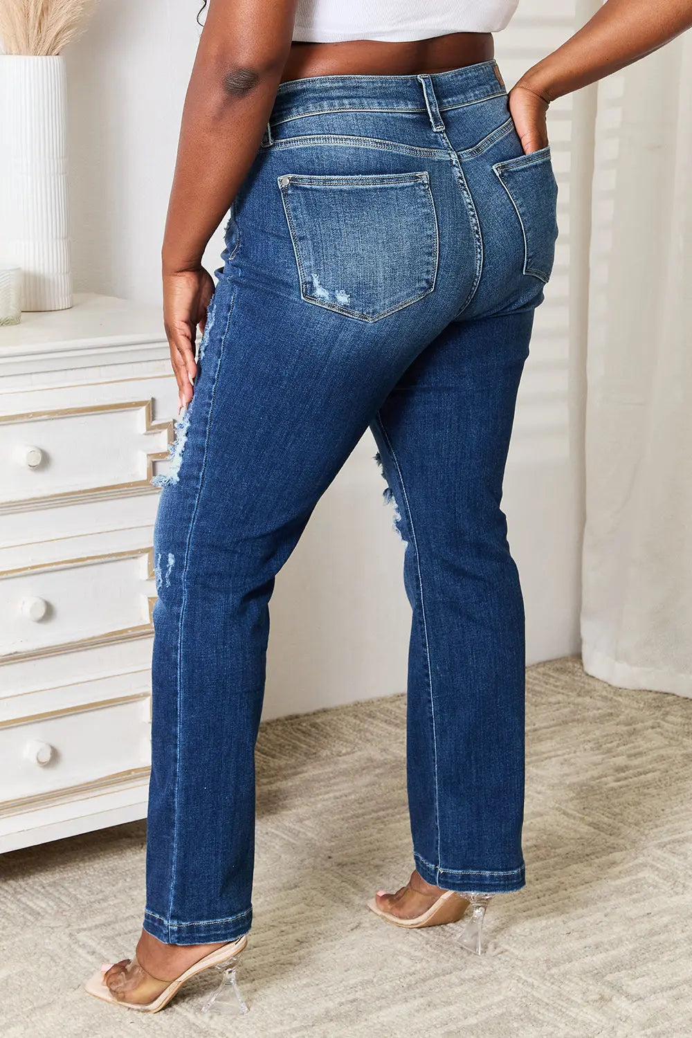 Full Size Mid Rise Hand Sand & Destroy Bootcut Judy Blue Jeans