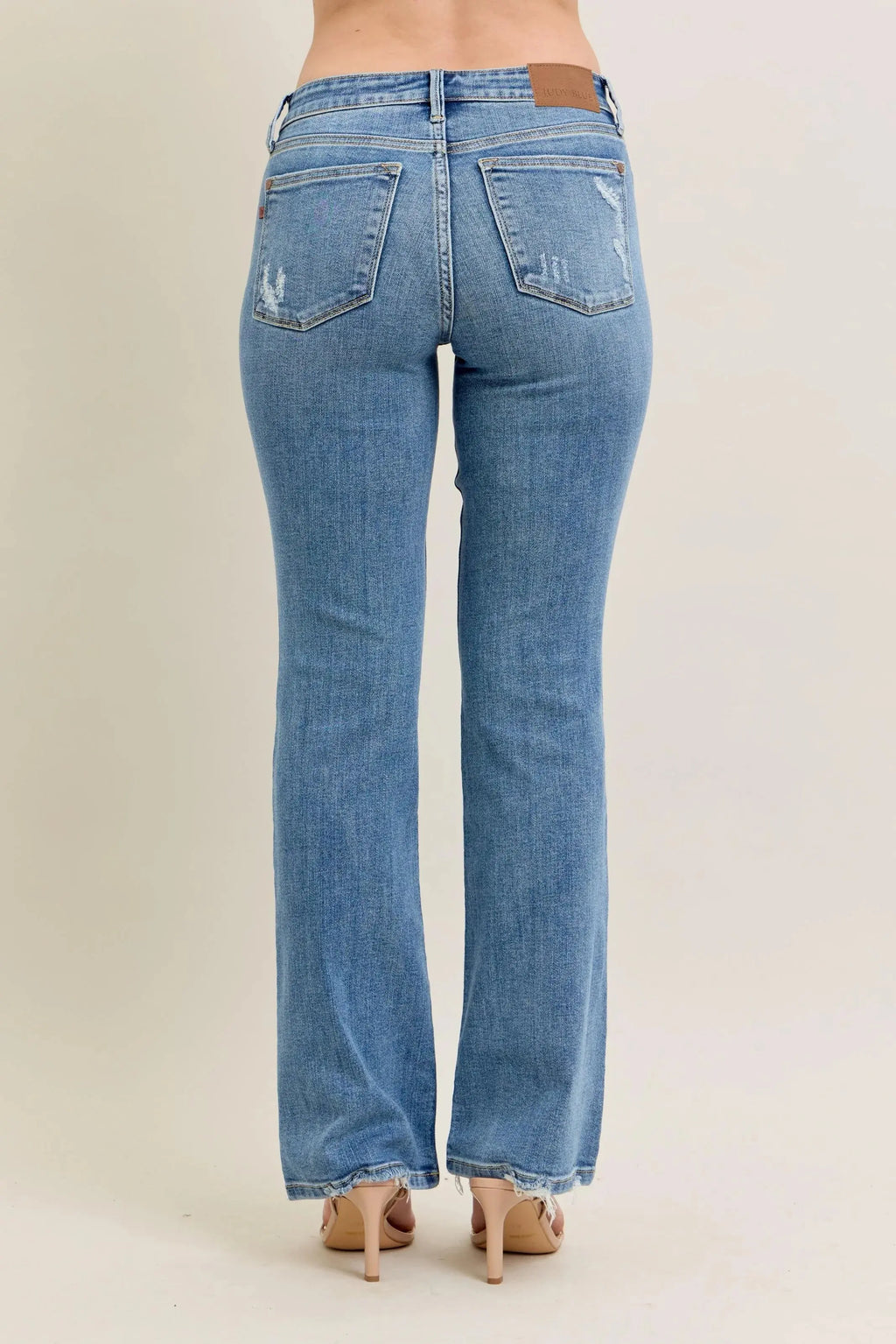 Full Size Mid Rise Wash Destroy Hem Bootcut Judy Blue Jeans