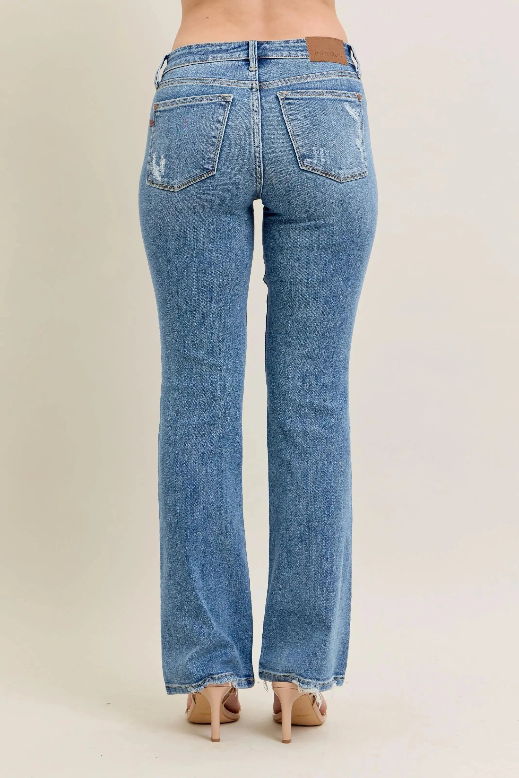 Full Size Mid Rise Wash Destroy Hem Bootcut Judy Blue Jeans