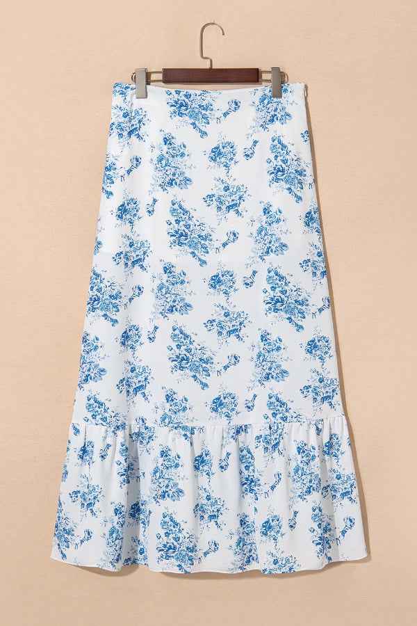Split Asymmetrical Ruffled Women's Skirt - Trendy Printed Design