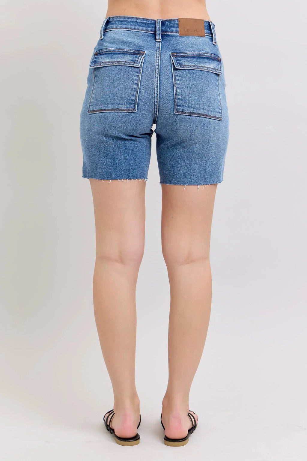 Judy Blue Jeans - Full Size Mid Rise Bermuda Denim Shorts w/ Back Flap Pockets