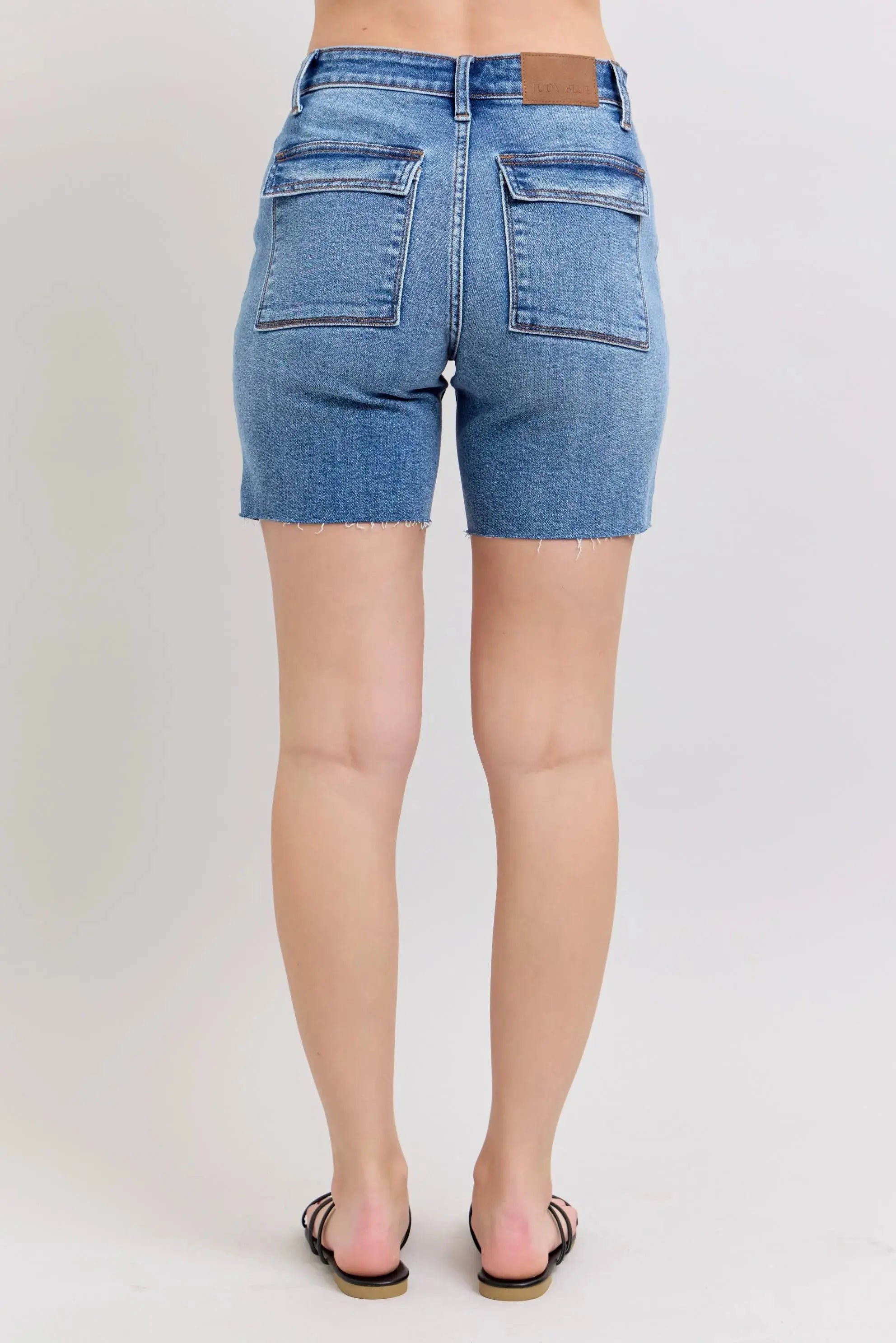 Judy Blue Jeans - Full Size Mid Rise Bermuda Denim Shorts w/ Back Flap Pockets