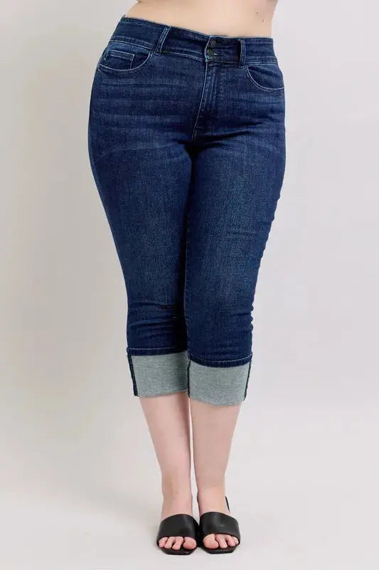 High-Waist Double Waist Band Skinny Leg Judy Blue Jeans