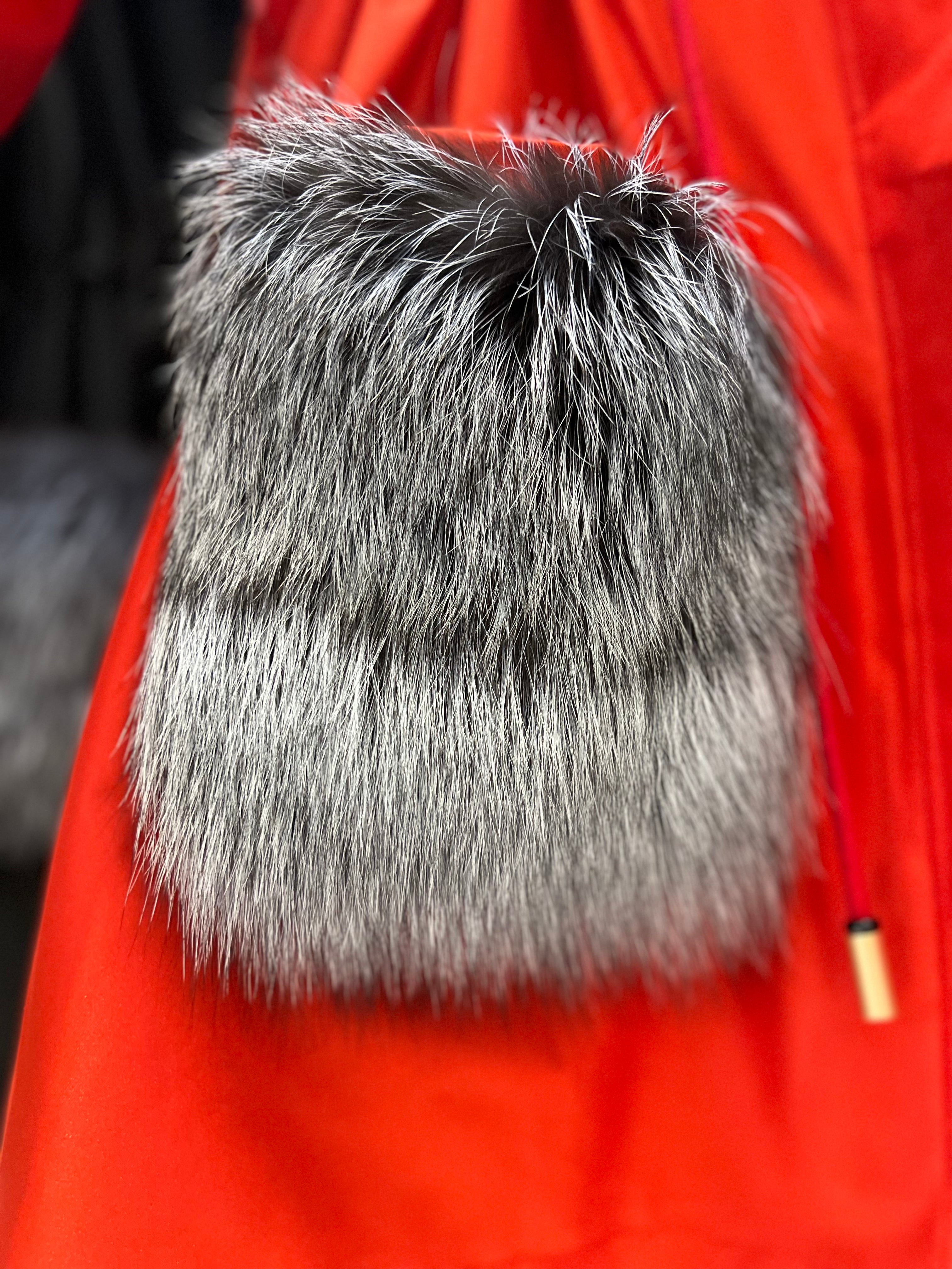 Genuine Silver Fox Fur Rabbit Fur Insulated Parka