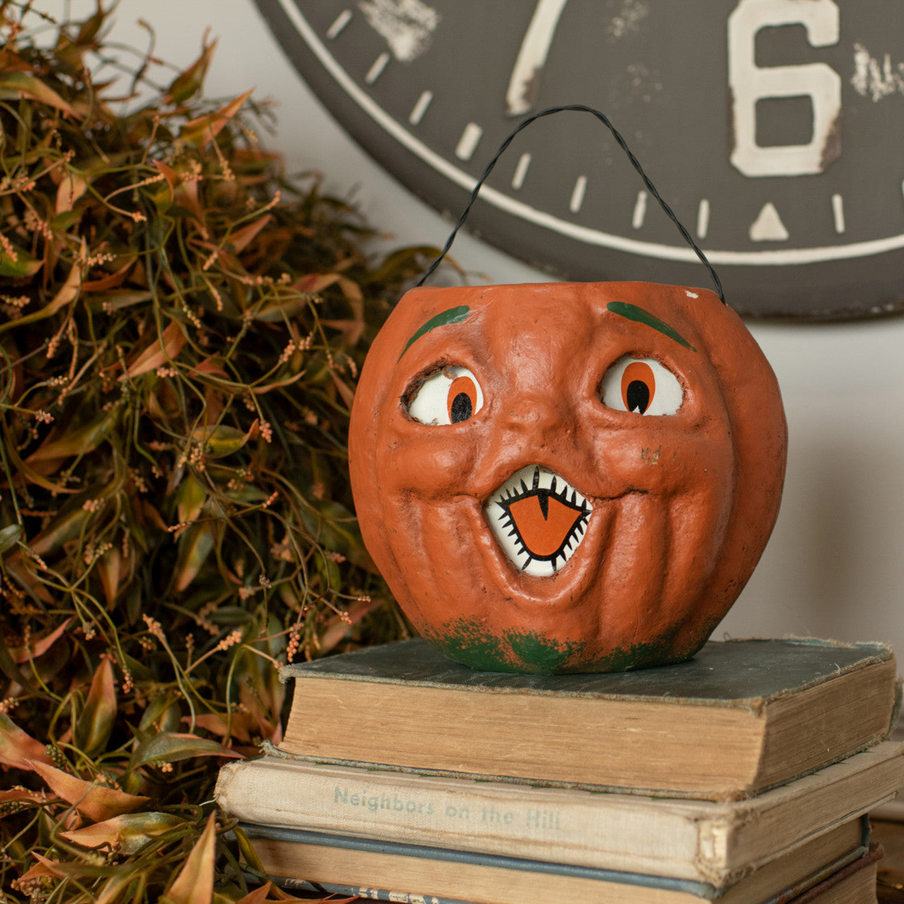 Vintage-Inspired Orange Resin Mache Jack-O-Lantern Choir Boy Candy Bucket | 2 Sizes