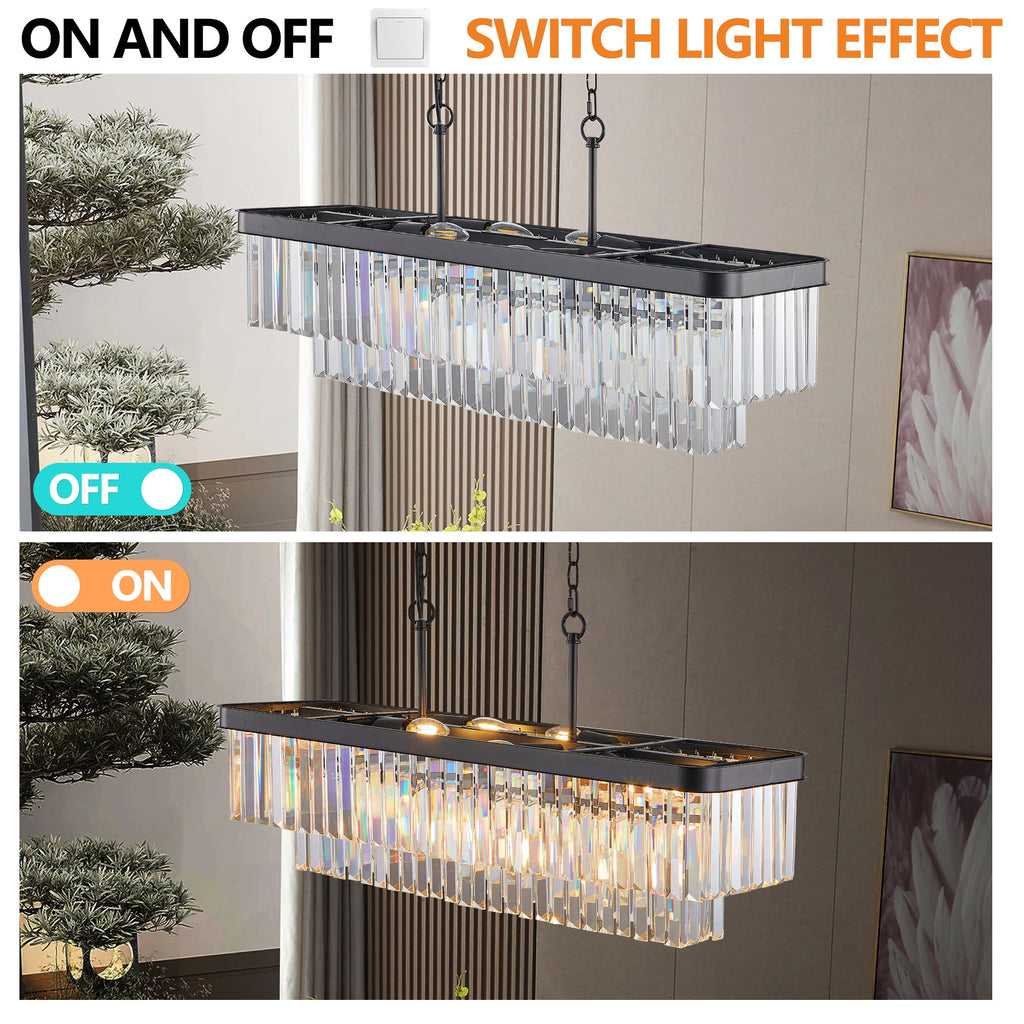 Chandeliers,Rectangular Crystal Chandelier Adjustable,E12 Modern Industrial Crystal Lights (Bulb Not Included)