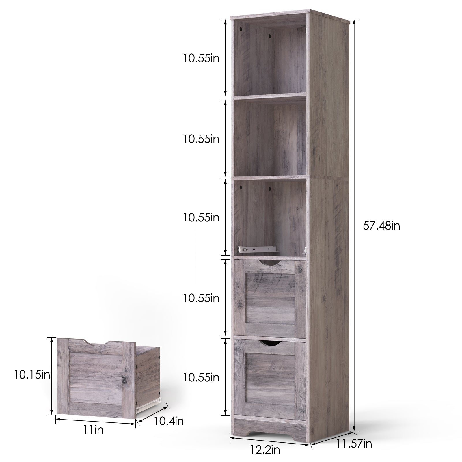 Bathroom Floor Cabinet with 3 Drawers 2 Shelves, Tall Narrow Bathroom Kitchen Pantry Storage Cabinet with Open Compartment Grey