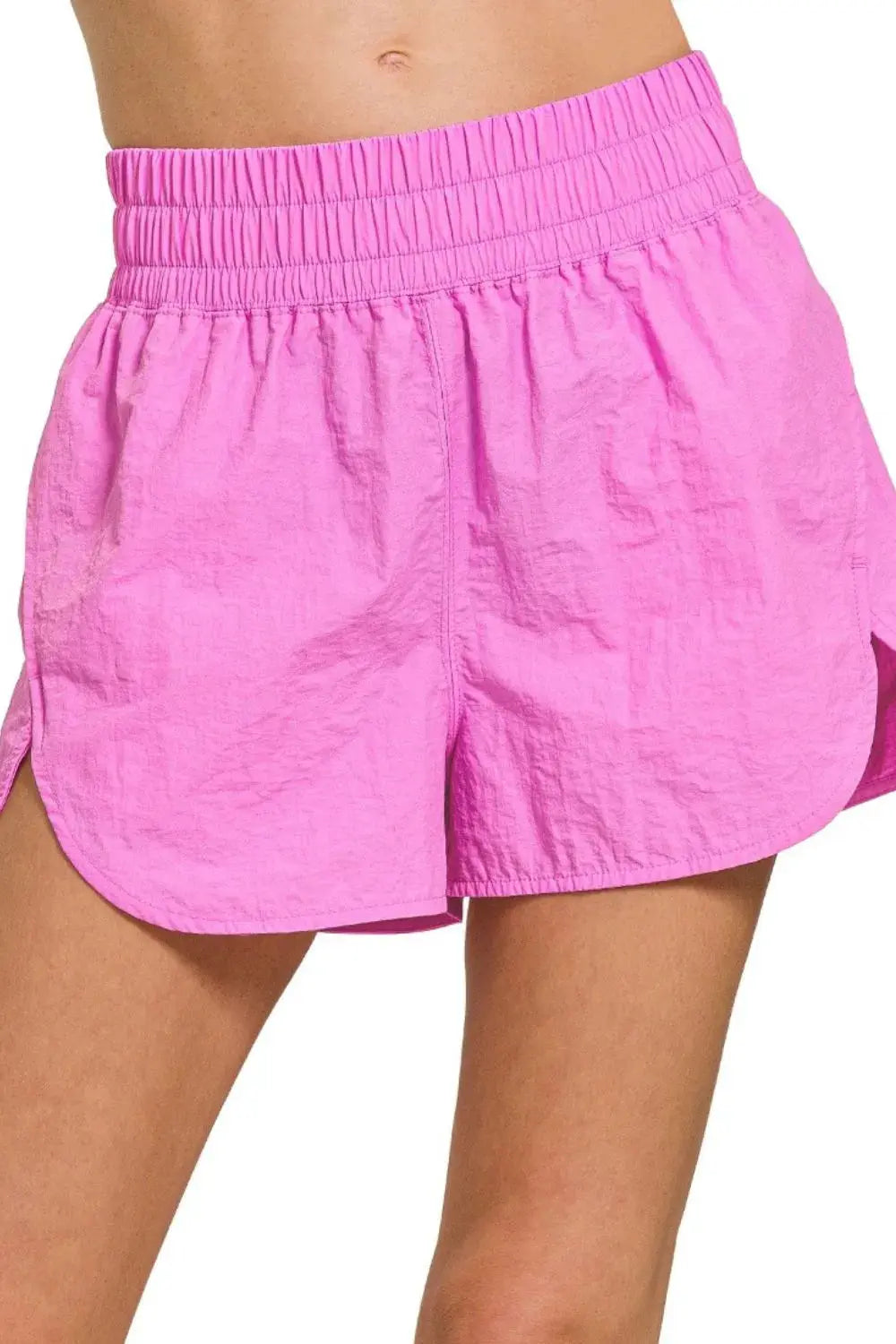 Zenana Pink Windbreaker Smocked Waistband Running Shorts for Women