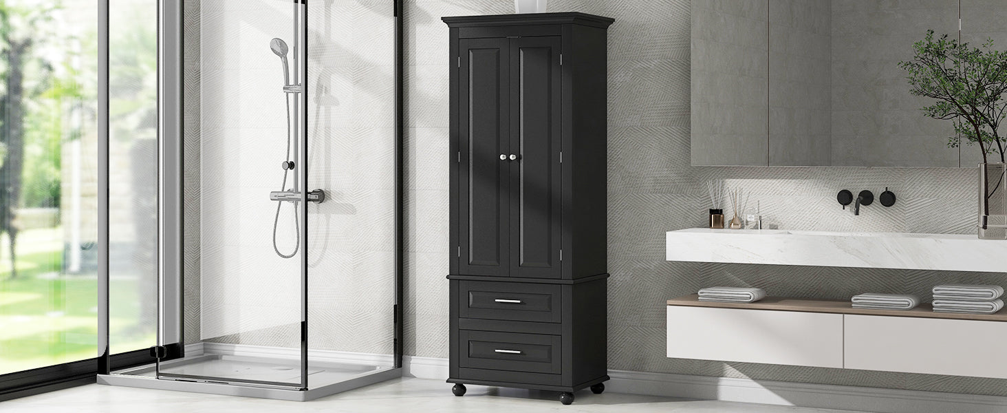 Tall Storage Cabinet with Two Drawers for Bathroom/Office, Black