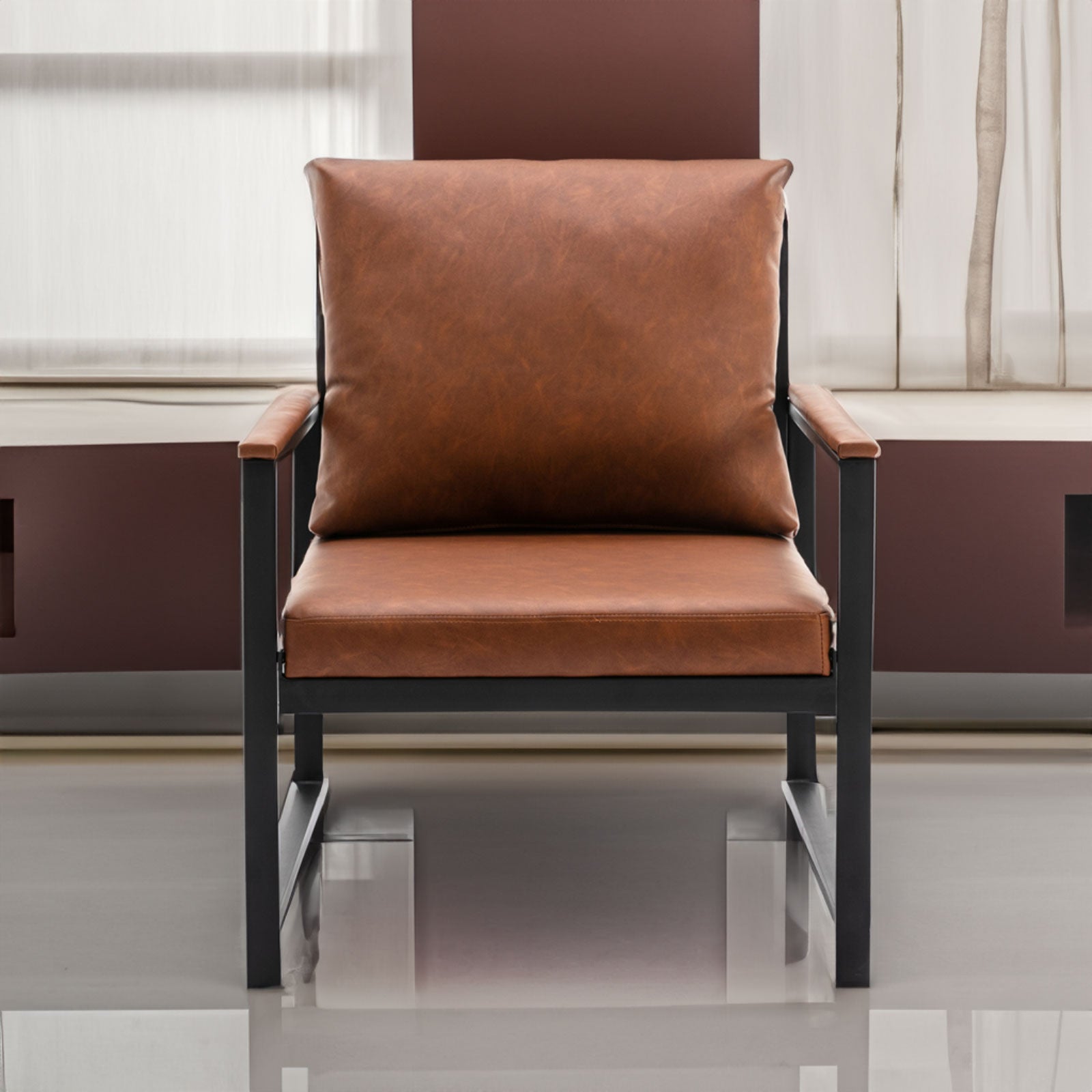 A&A Furniture,Modern Faux Leather Accent Chair with Black Powder Coated Metal Frame Orange