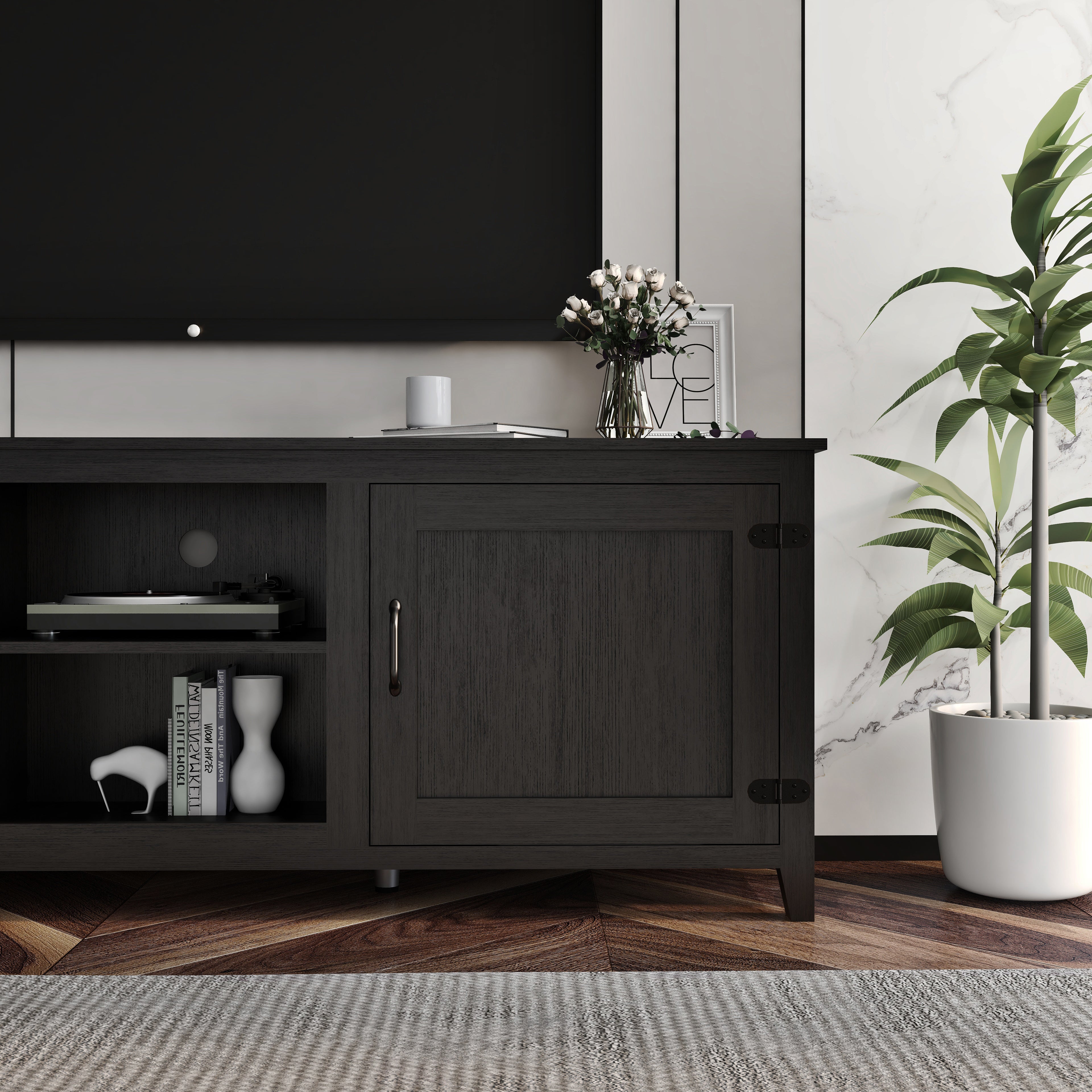 TV Stand Storage Media Console Entertainment Center Tradition Black with doors