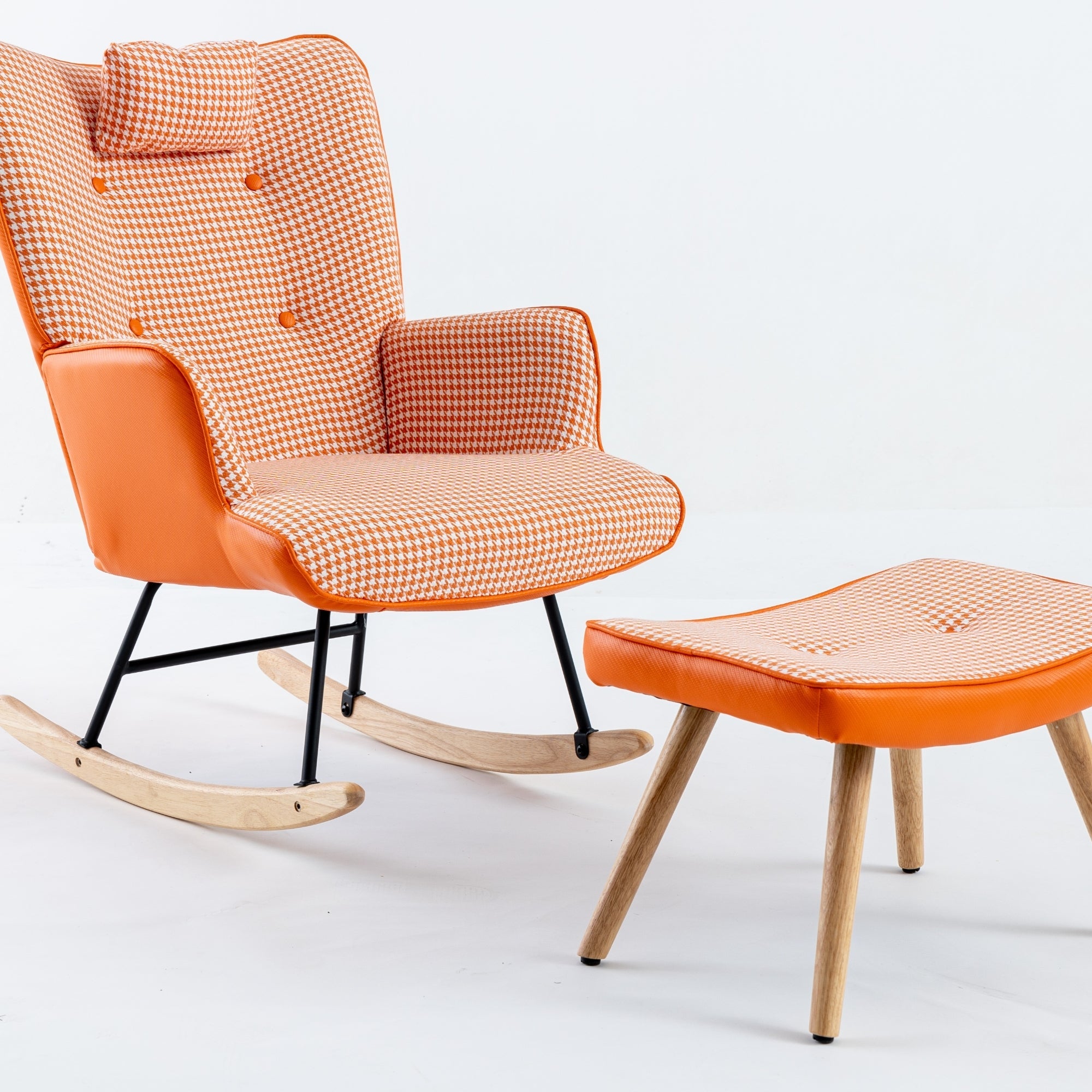 35.5 inch Rocking Chair Soft Houndstooth Fabric Leather Fabric Rocking Chair  (orange)