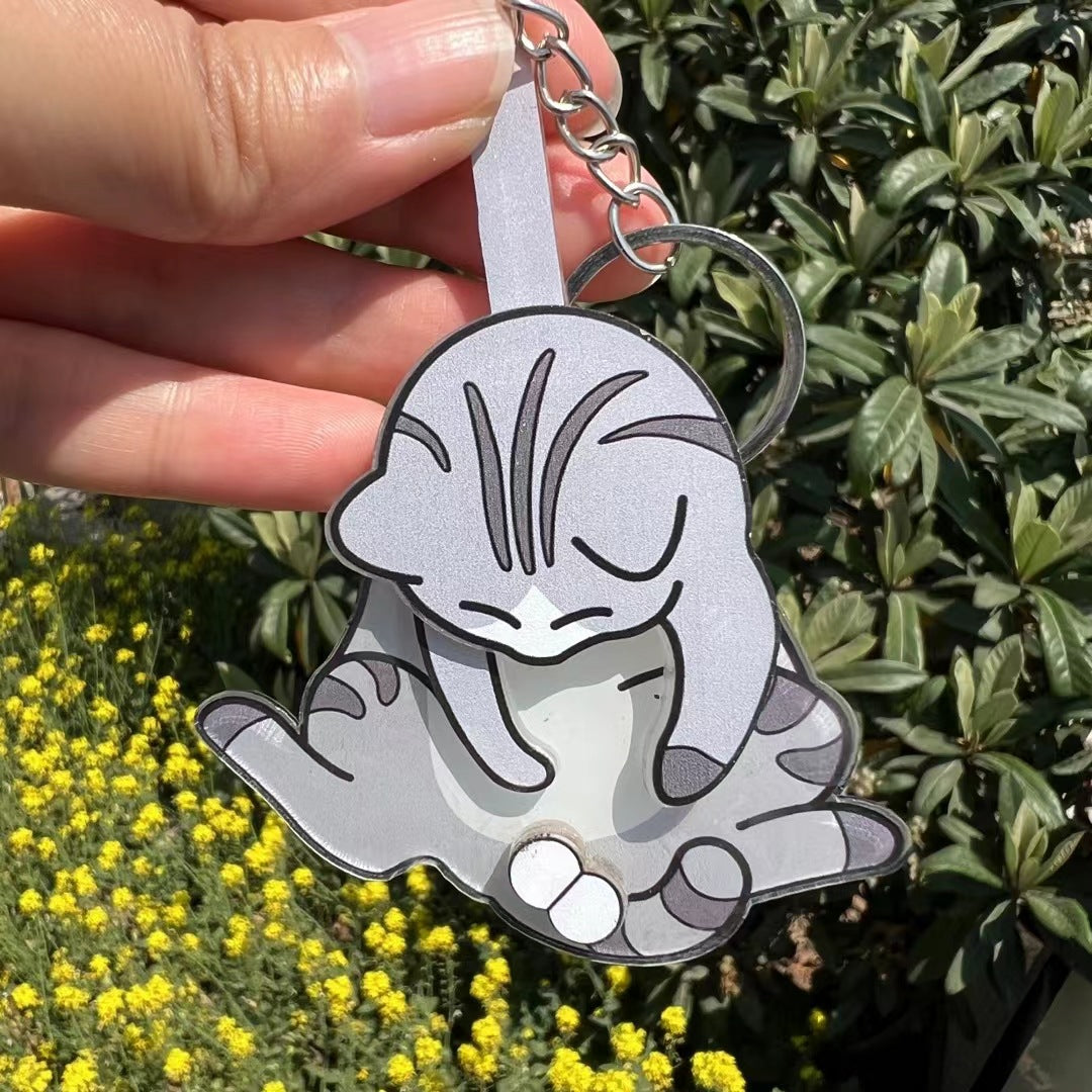 Creative Pulling and Playing Egg Cat Keychain Pendant Cute and Bizarre Spinable Bag Pendant
