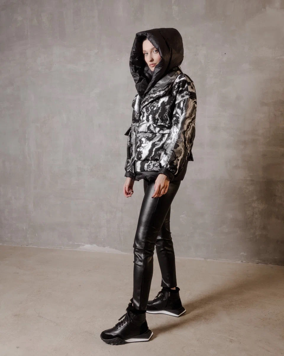 Marble Jacquard Down Fill Coat