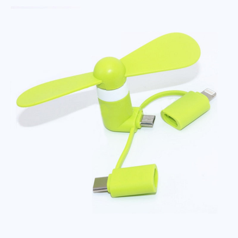 3 IN 1 Travel Portable Cell Phone Mini Fan Cooling Cooler For Micro USB C For iPhone 5 6 6S 7 Plus 8 X for Android Type-c