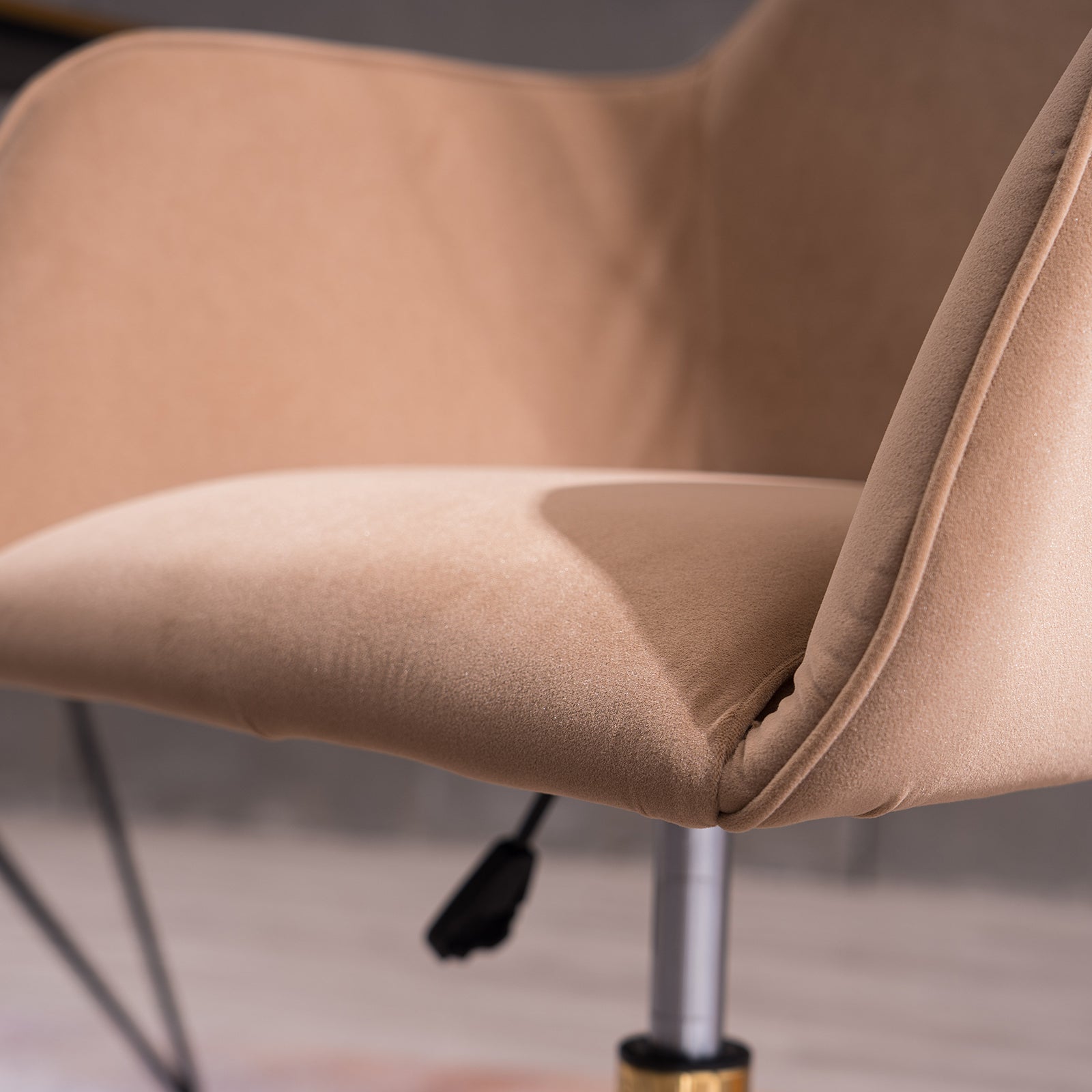 Modern Velvet Fabric Material Adjustable Height 360 revolving Home Office Chair Light Coffee Brown