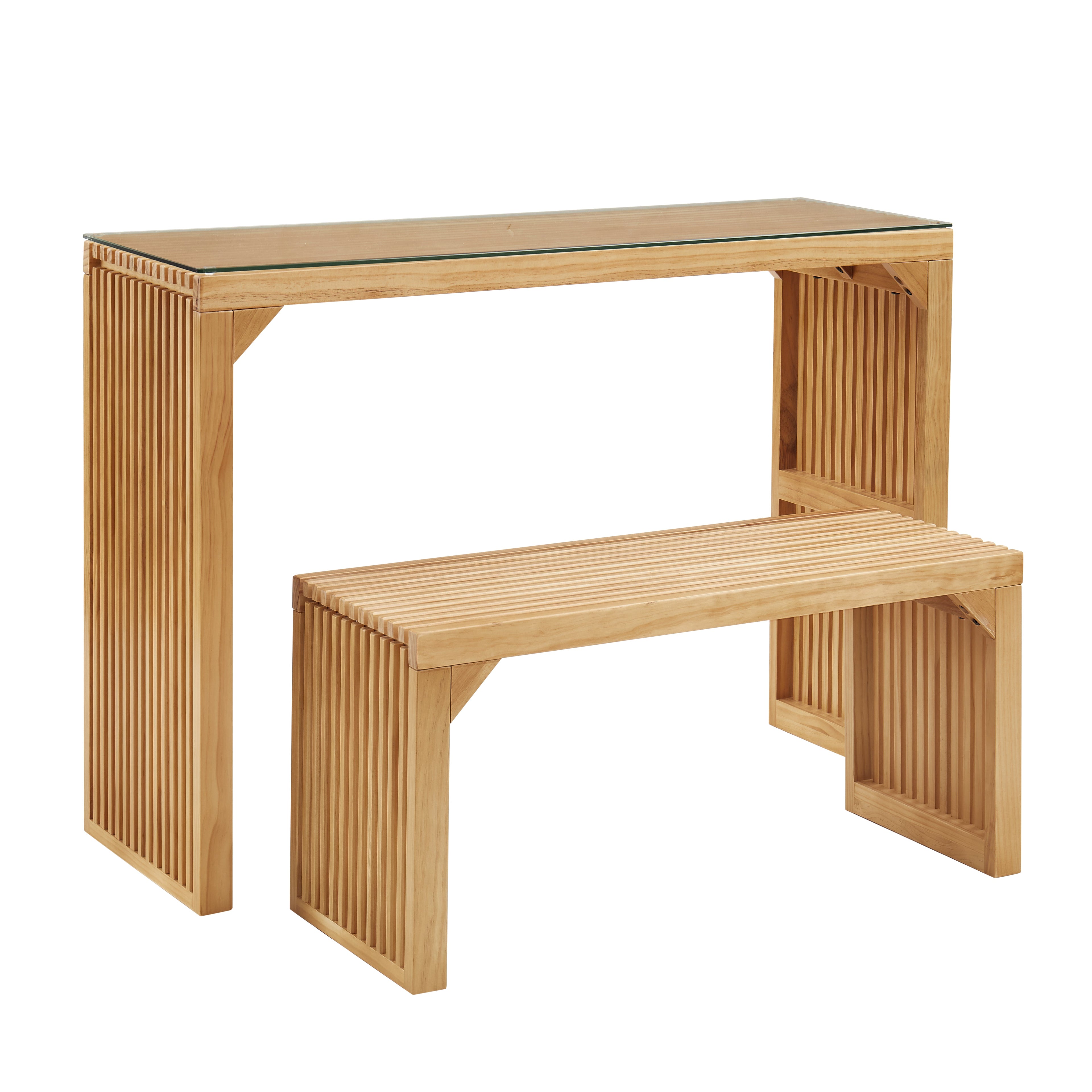 Dining Bench and Table, Pine Indoor Wood Bench for Entryway,Living Room,Kitchen and Bedroom Table (Nature, Long Bench & Table)