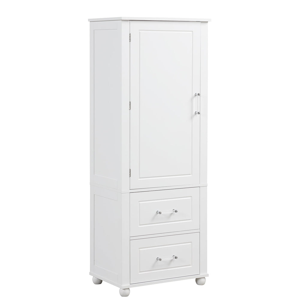 Tall Bathroom Storage Cabinet, Freestanding Storage Cabinet with Two Drawers and Adjustable Shelf, MDF Board  White