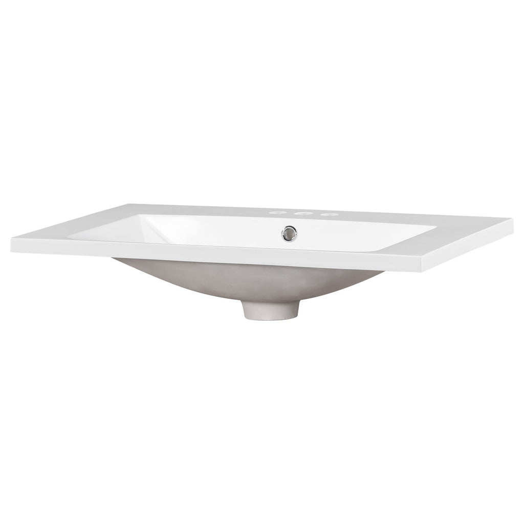 30" Single Bathroom Basin Sink, Vanity Top Only, 3-Faucet Holes, Resin