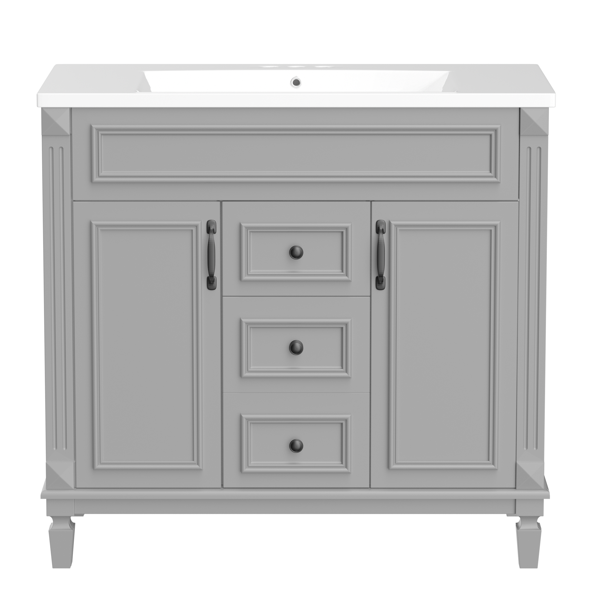 36'' Bathroom Vanity with Top Sink, Modern Bathroom Storage Cabinet with 2 Soft Closing Doors and 2 Drawers, Single Sink Bathroo
