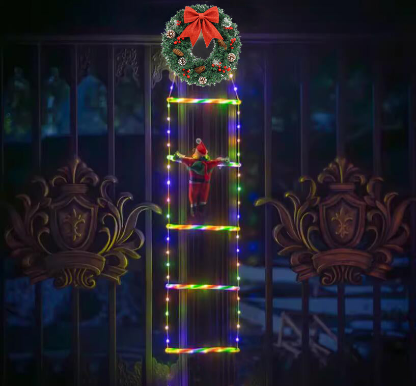 LED Ladder Lights with Climbing Santa Claus - 1m Festive Holiday Decoration for Indoor & Outdoor Use, 8 Lighting Modes, Remote Controlled