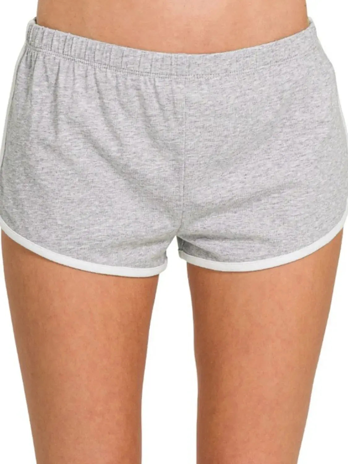 Zenana Elastic Waistband Gray Cotton Lounge Dolphin Hem Shorts