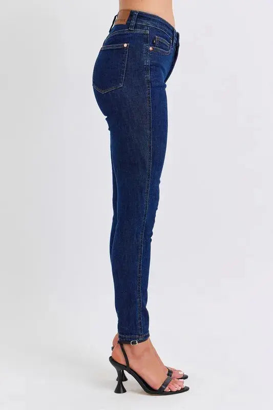 Full Size/Plus Size Mid Rise Tummy Control Classic Skinny Judy Blue Jeans