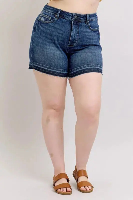 Judy Blue Jeans - Plus Size High Waist Tummy Control Destroy Release Hem Denim Shorts