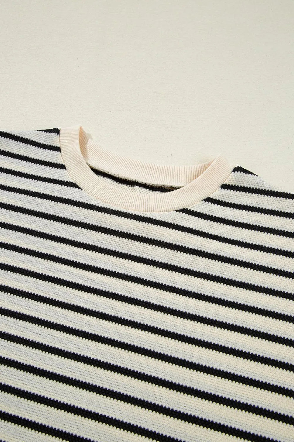 Striped Ruffle Sleeve Blouse with Round Neck