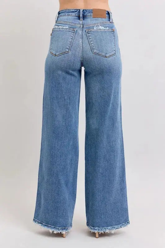 Judy Blue Full Size/Plus Size Raw Hem Wide Leg Jeans