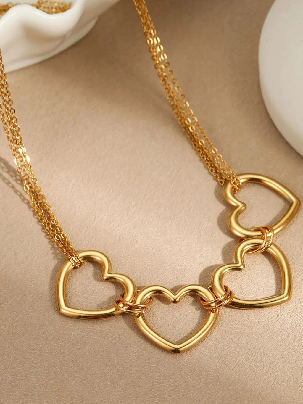 18K Gold-Plated Linked Heart Statement Necklace