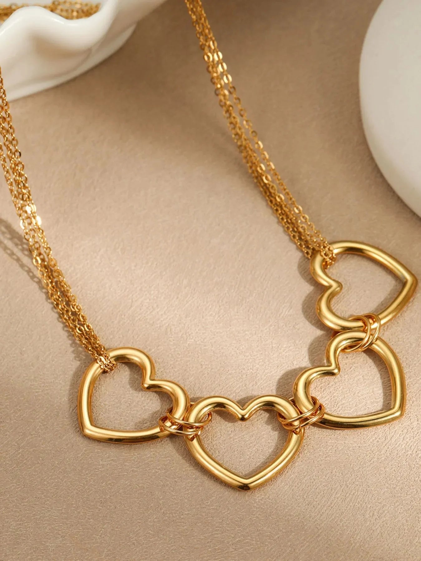 18K Gold-Plated Linked Heart Statement Necklace