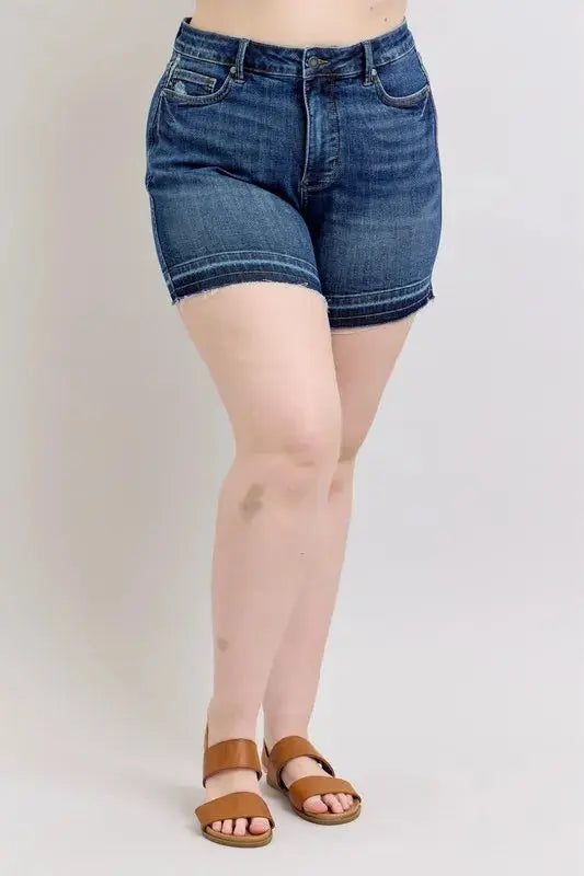 Judy Blue Jeans - Plus Size High Waist Tummy Control Destroy Release Hem Denim Shorts