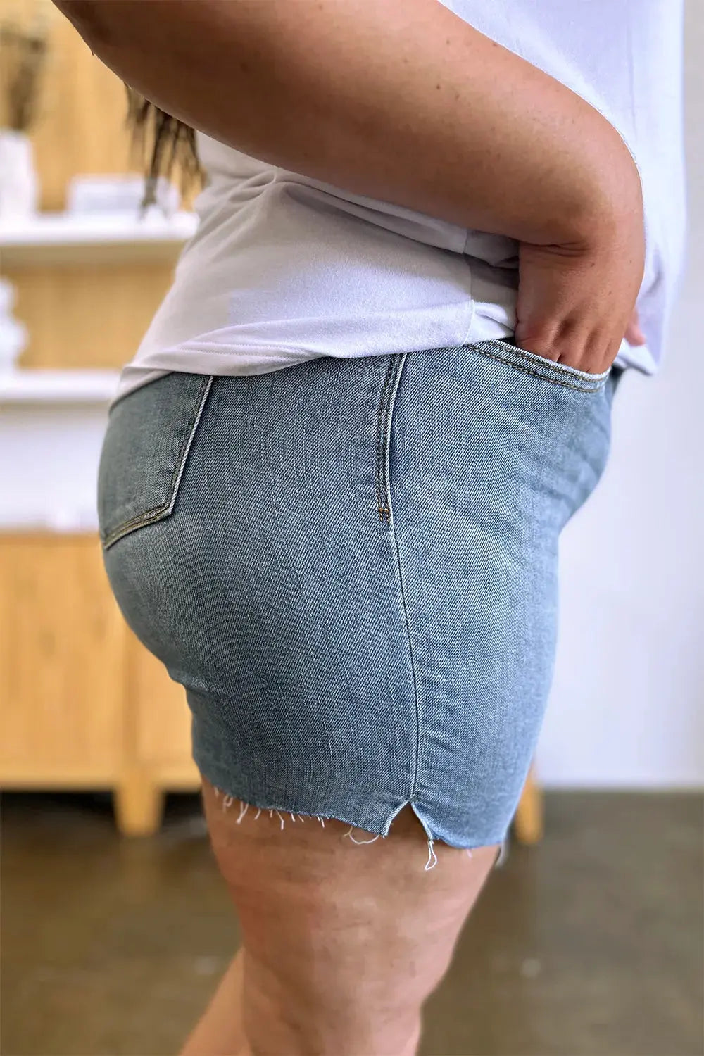Judy Blue Jeans - Full Size High Waist Raw Hem Denim Shorts
